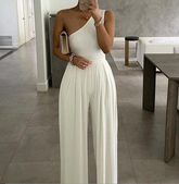 Newinlook Elegant One-Shoulder White Wide-Leg Daily Women's Jump Suit